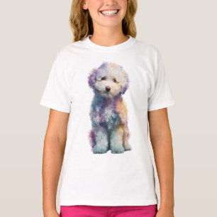 Rainbow Pastel Watercolor Poodle Puppy Kids T-Shirt