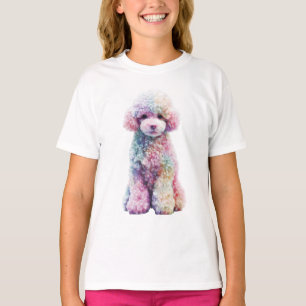 Rainbow Pastel Watercolor Poodle Puppy Kids T-Shirt