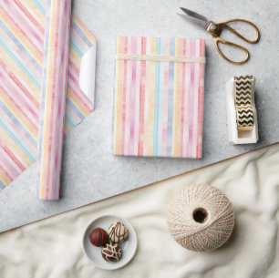 Rainbow Pastel Watercolor Striped Fun Wrapping Paper