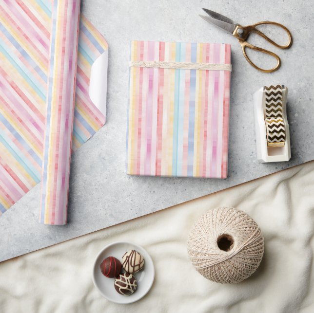 Rainbow Pastel Watercolor Striped Fun Wrapping Paper (Crafts)