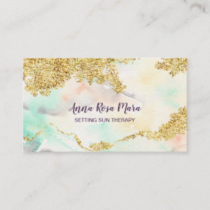 *~* Rainbow Pastel Watercolor Wash Gold Glitter Business Card