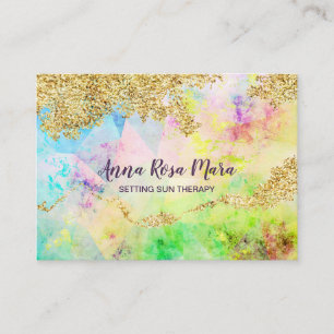 *~* Rainbow Pastel Watercolors + Gold Glitter QR Business Card
