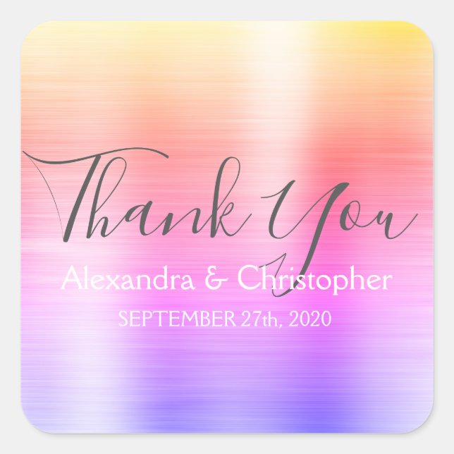 Rainbow Pastel Wedding Favour Thank You Square Sticker (Front)
