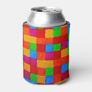 Rainbow Patchwork Quilt Colour Grid Abstract Can Cooler