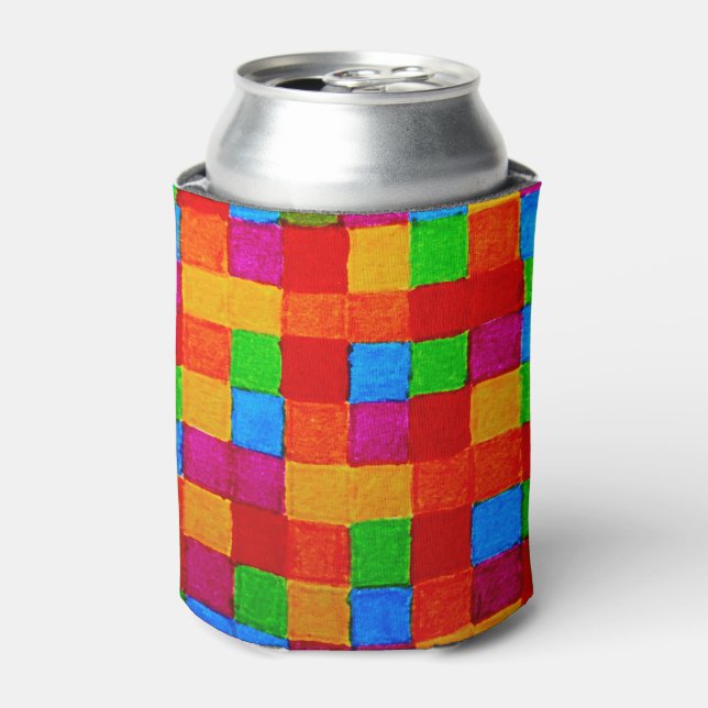 Rainbow Patchwork Quilt Colour Grid Abstract Can Cooler (Can Front)