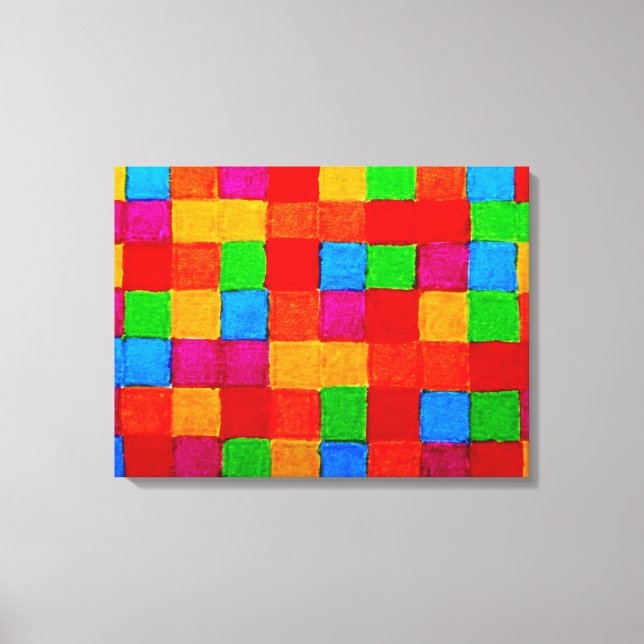 Rainbow Patchwork Quilt Colour Grid Abstract Canvas Print (Front)