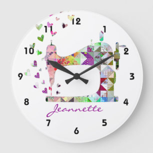 Rainbow Patchwork Quilt Sewing Machine Large Clock