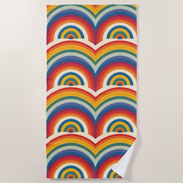 Rainbow Pattern Colourful Abstract Beach Towel (Front)