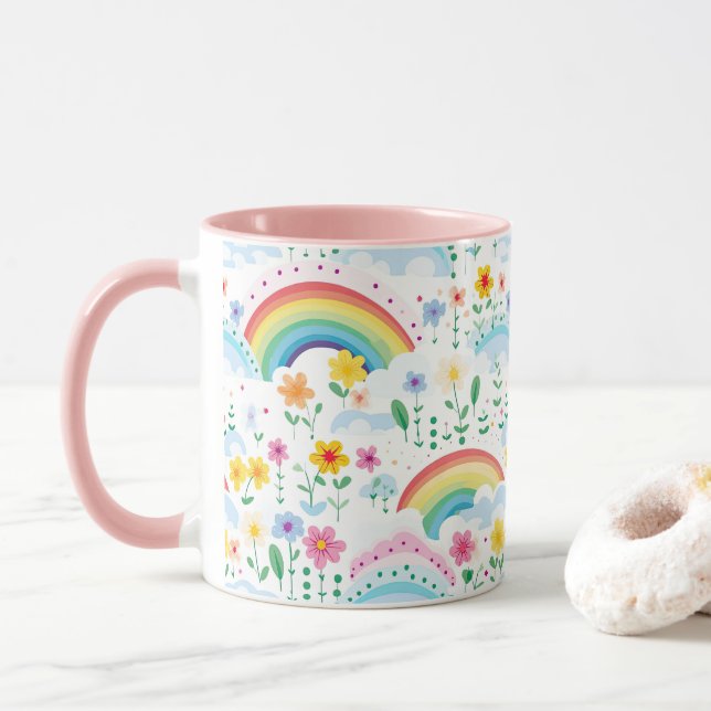  Rainbow Pattern  Mug (With Donut)