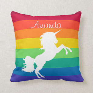 Rainbow Pattern White Unicorn Personalised Custom Cushion