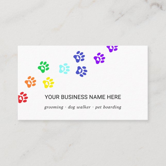 Rainbow paw path with heart business card (Front)