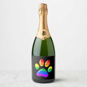 Rainbow Paw Print Dog Paw LGBT Pride LGBT Supporte Sparkling Wine Label