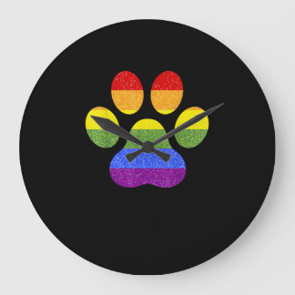 Rainbow Paw Print Dog Paw LGBT Pride Supporter Dog Large Clock