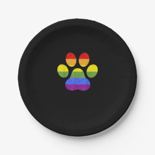 Rainbow Paw Print Dog Paw LGBT Pride Supporter Dog Paper Plate