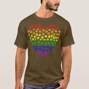 Rainbow Paw Print Heart Gay Pride Flag Dog Lover T-Shirt