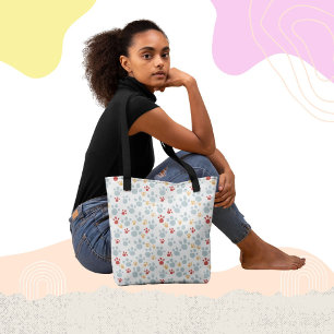 Rainbow Paw Print Pattern Tote Bag