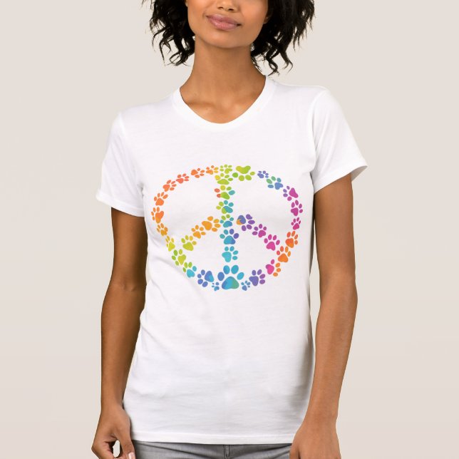 Rainbow Paw Print Peace Sign T-Shirt (Front)