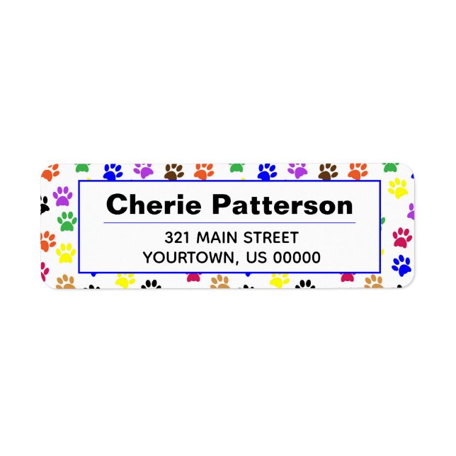 Rainbow Paw Prints Dog Cat Pet Label (Front)