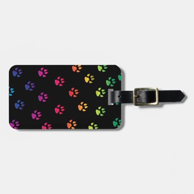 Rainbow Paw Prints Luggage Tag (Front Horizontal)