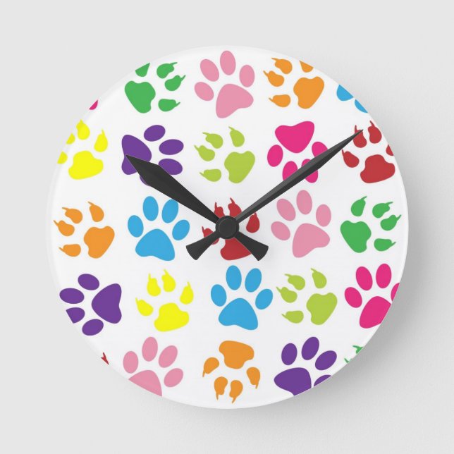 RAINBOW PAW PRINTS ROUND CLOCK (Front)