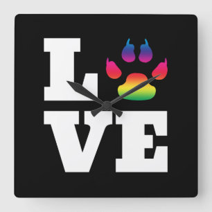 Rainbow paw square wall clock