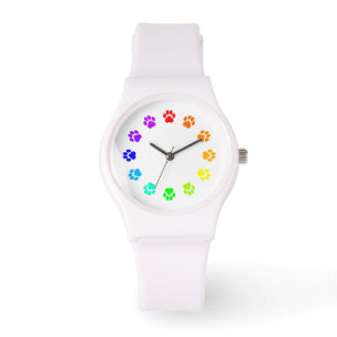 Rainbow Pawprint White Women's Watch
