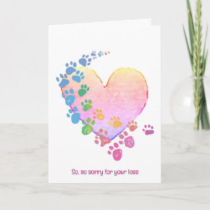 Rainbow Pawprints on a Heart for Pet Loss Sympathy Card