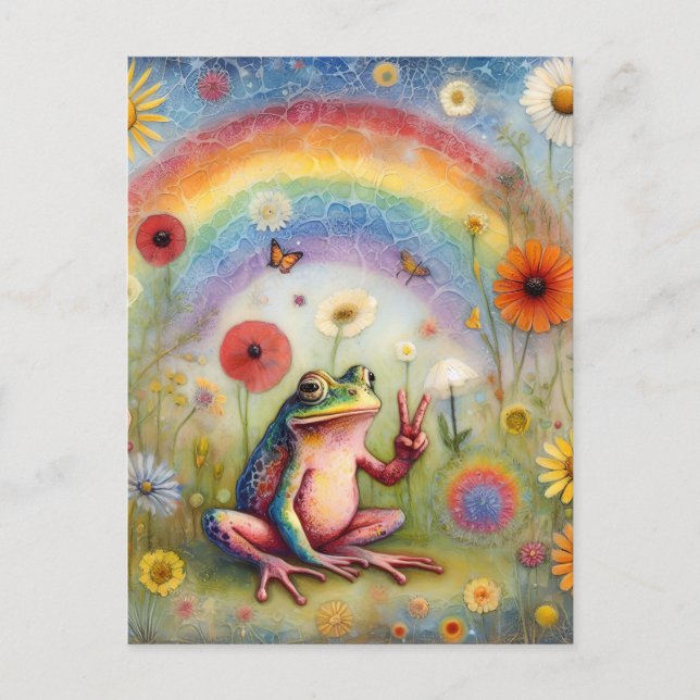 Rainbow Peace Frog Postcard (Front)