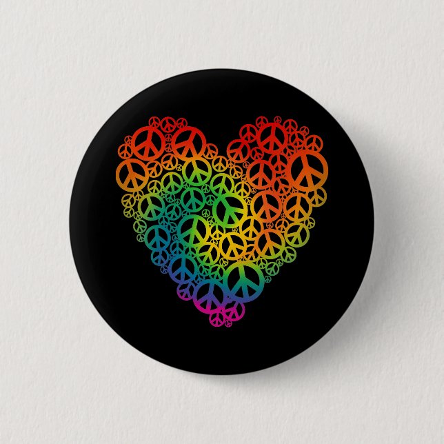 Rainbow Peace Heart 6 Cm Round Badge (Front)