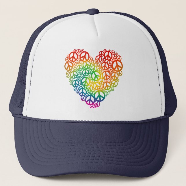 Rainbow Peace Heart Trucker Hat (Front)