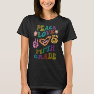 Rainbow PEACE LOVE FIFTH GRADE Leopard Print Retro T-Shirt