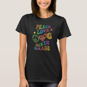 Rainbow PEACE LOVE SIXTH GRADE Leopard Print Retro T-Shirt