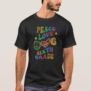 Rainbow PEACE LOVE SIXTH GRADE Leopard Print Retro T-Shirt