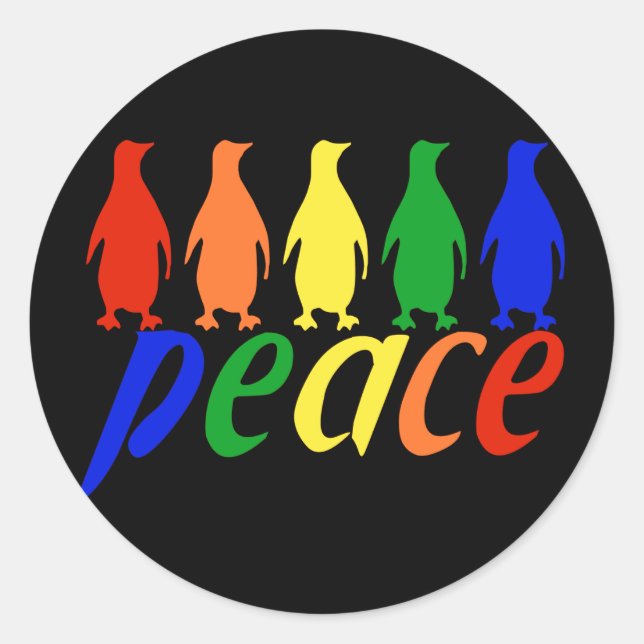 Rainbow Peace Penguins Classic Round Sticker (Front)