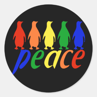 Rainbow Peace Penguins Classic Round Sticker