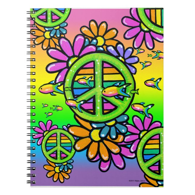 Rainbow Peace Psychedelic Flower Hippie Notebook (Front)