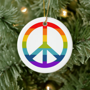 Rainbow Peace Sign Ceramic Tree Decoration