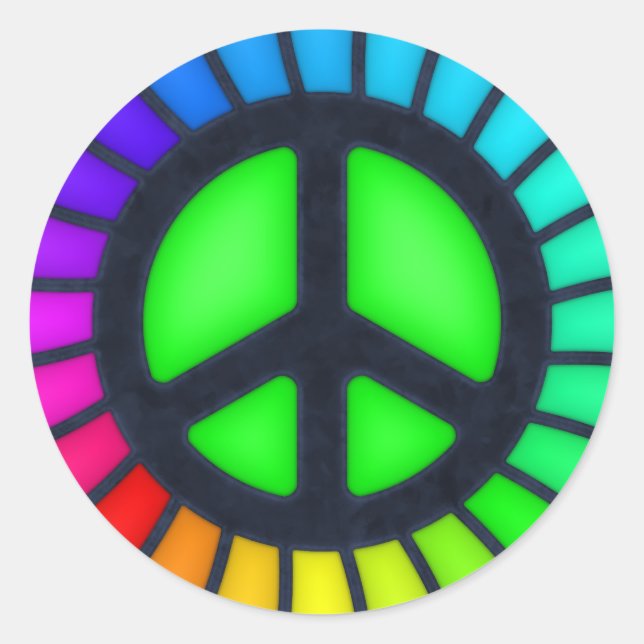 Rainbow Peace Sign Classic Round Sticker (Front)