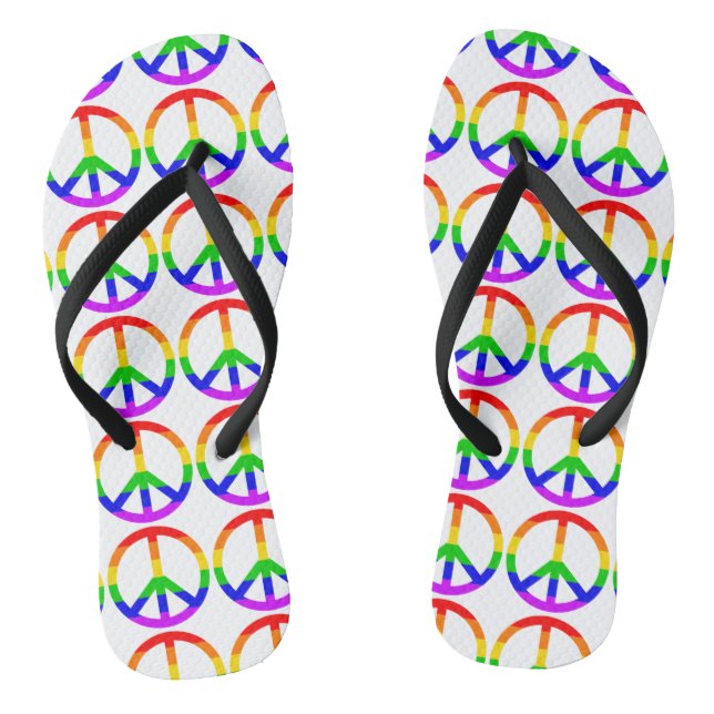 Rainbow Peace Sign Flip Flops (Footbed)