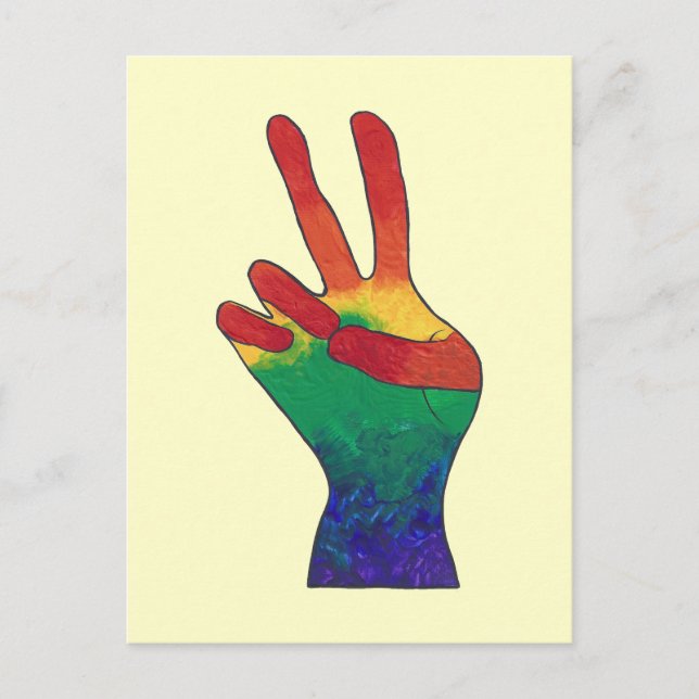 Rainbow peace sign hand postcards (Front)