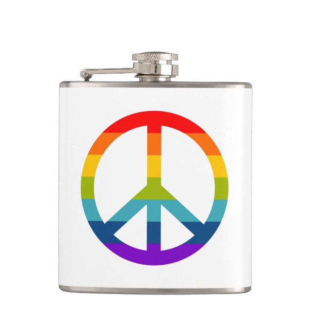 Rainbow Peace Sign Hip Flask (Front)