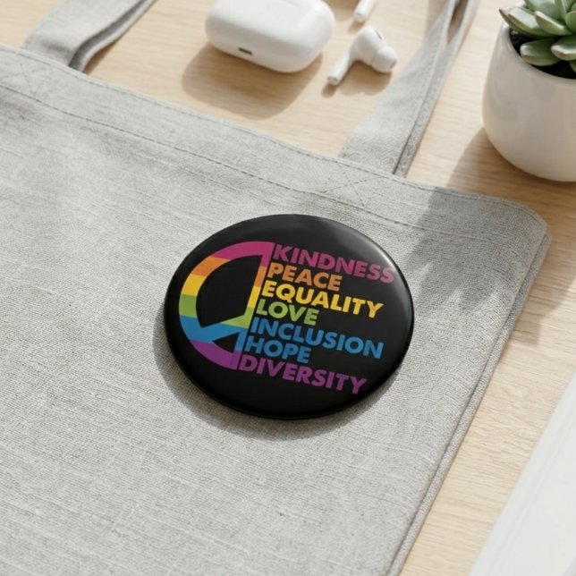 Rainbow Peace Sign Kindness Equality Quote 10 Cm Round Badge (Creator Uploaded)
