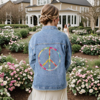 Rainbow Peace Sign Ladies Jean jacket