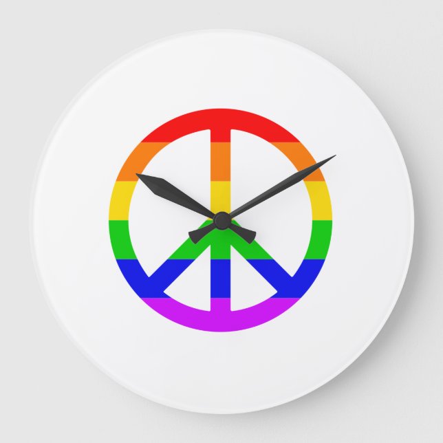 Rainbow Peace Sign Large Clock (Front)