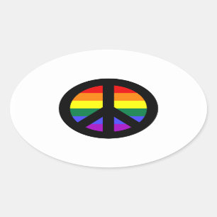 Rainbow Peace Sign Oval Sticker