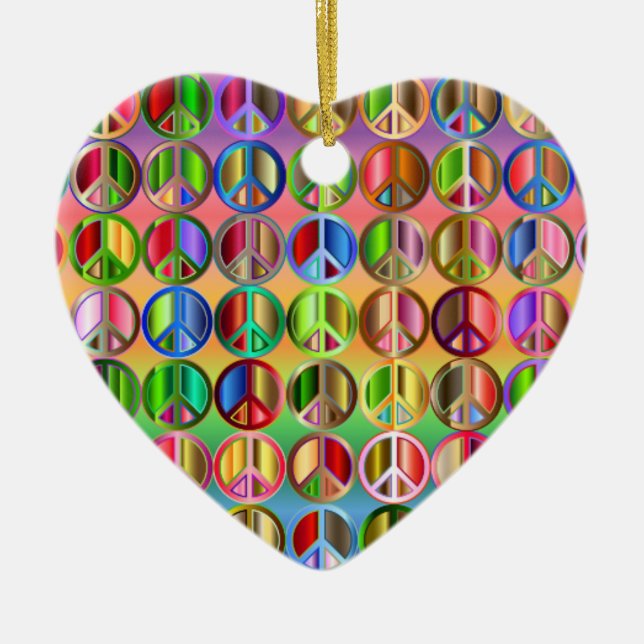 Rainbow peace sign porcelain ornament (Front)