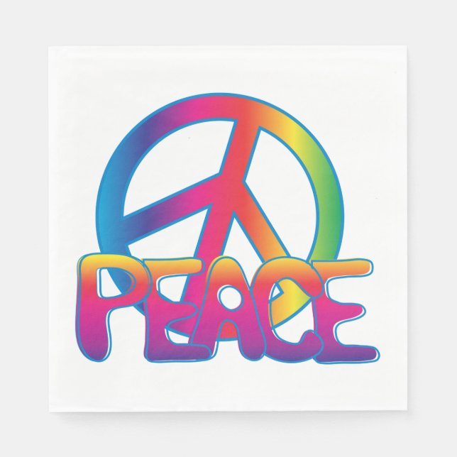 Rainbow Peace Sign Retro Hippie Napkin (Front)