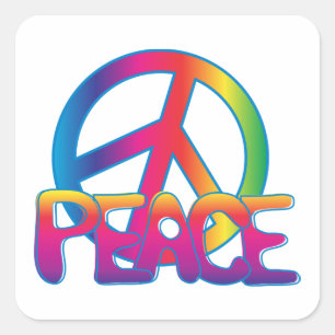 Rainbow Peace Sign Retro Hippie Square Sticker