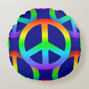 Rainbow Peace Sign Round Cushion