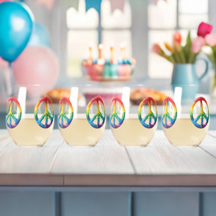 Rainbow Peace Sign Stemless Wine Glass